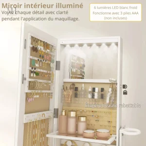 Éclairage LED intégré pour armoire à bijoux miroir