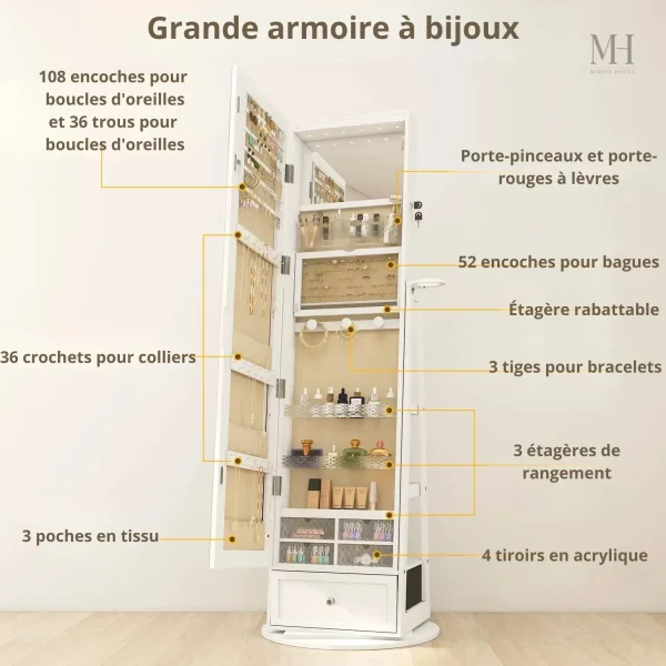 Base rotative pour un accès facile aux bijoux organisés