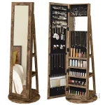 Miroir psyché avec rangement pour bijoux en bois rustique