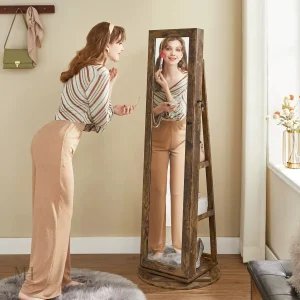 Rangement à bijoux sur pied avec finition bois rustique