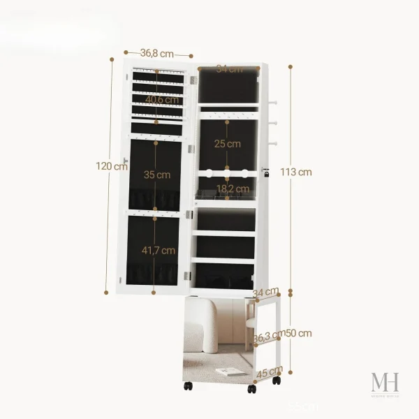 Miroir décoratif avec espace de rangement pour bijoux