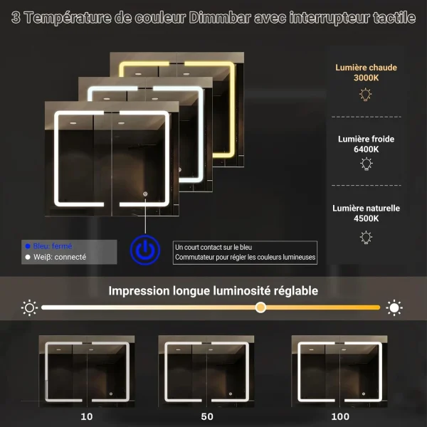 Miroir de salle de bain avec espace de rangement 80 cm