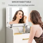Coiffeuse avec miroir rabattable et rangement pour bijoux