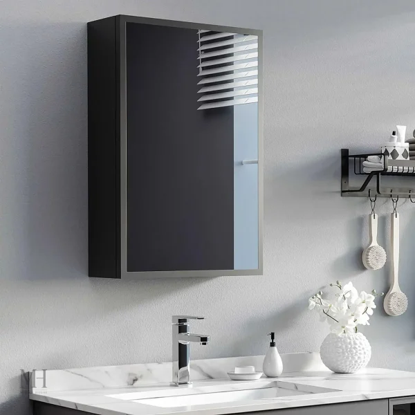 Armoire de Toilette Miroir Noire Compacte