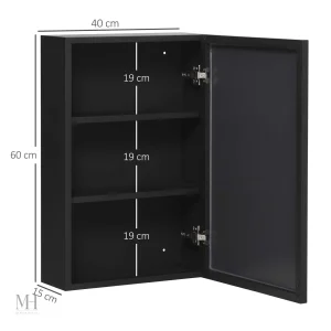 Armoire Miroir Fonctionnelle Noire pour Toilettes