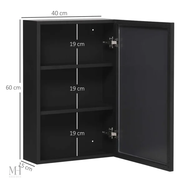 Armoire Miroir Fonctionnelle Noire pour Toilettes