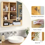 Miroir et rangement combinés en bambou