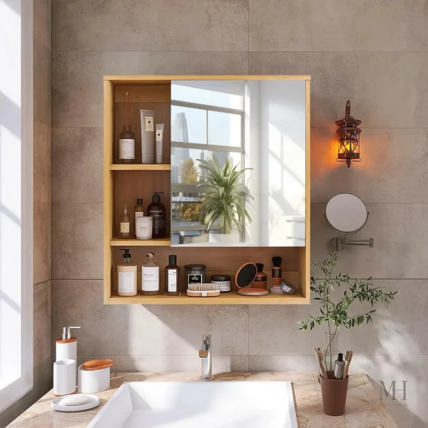 Armoire miroir en bois naturel pour déco