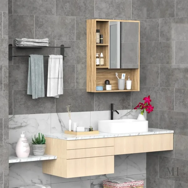 armoire-miroir-salle-de-bain-60-cm-1 Armoire Miroir Salle de Bain 60 cm avec Rangements Ouverts