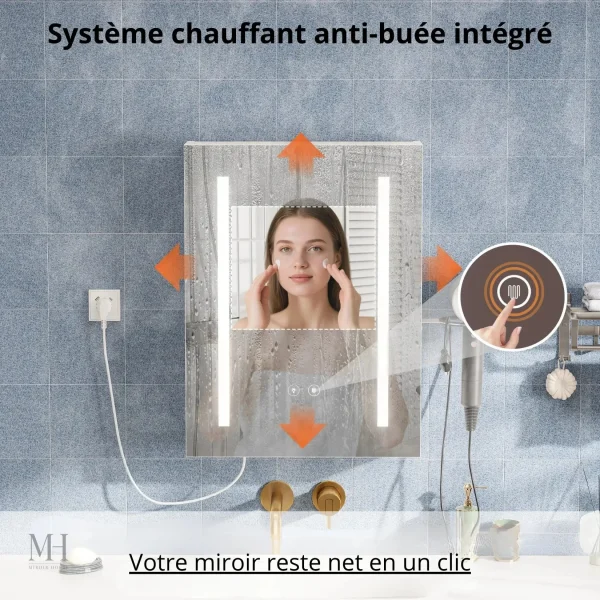 Miroir de salle de bain 60 cm avec rangement intégré