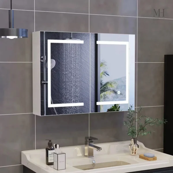 Miroir LED pratique pour rangement dans la salle de bain