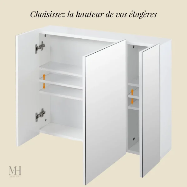 Rangement pratique pour salle de bain avec miroir intégré