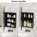 Armoire miroir salle de bain noir 40x79 cm