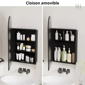 Armoire miroir salle de bain noir 40x79 cm