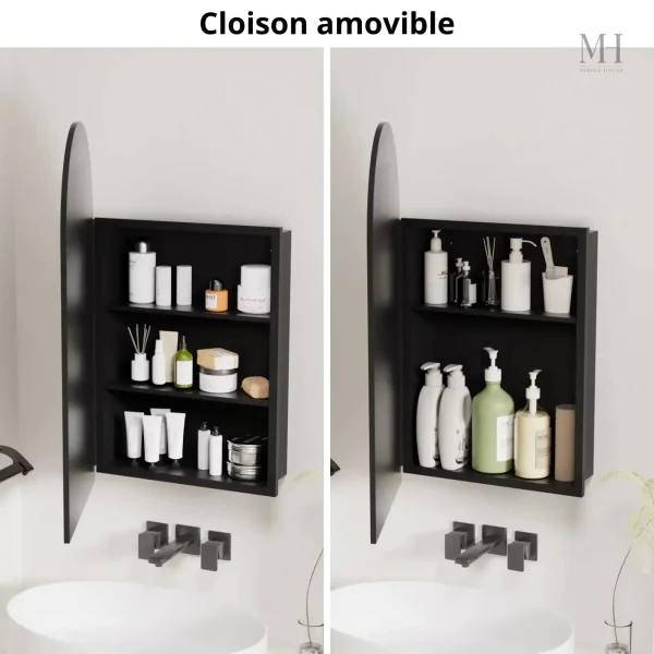 Armoire miroir salle de bain noir 40x79 cm