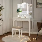 Coiffeuse Vintage avec 3 Miroirs LED