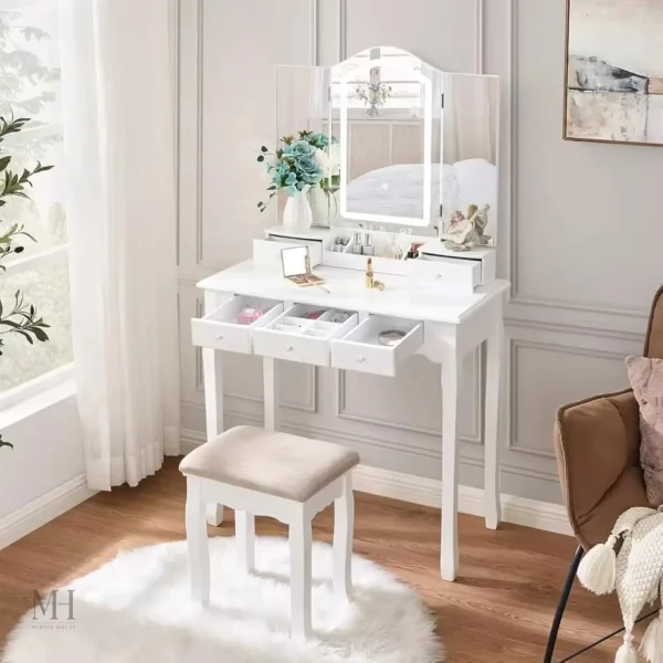 Espace de beauté avec coiffeuse fonctionnelle