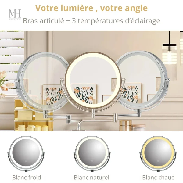 Miroir rond LED pour une coiffeuse chic et fonctionnelle