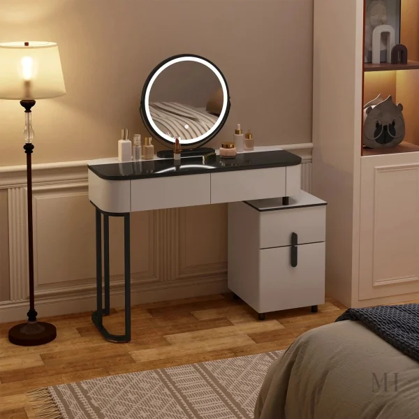 coiffeuse-avec-miroir-led-1 Coiffeuse LED compacte pour un espace beauté raffiné