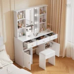 Coiffeuse avec miroir LED et tabouret pour maquillage