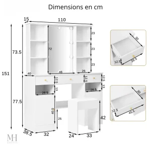 Coiffeuse moderne avec éclairage LED pour un make-up parfait