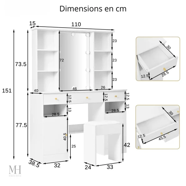Coiffeuse moderne avec éclairage LED pour un make-up parfait