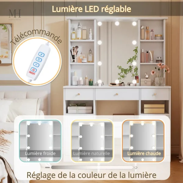 Miroir LED intégré pour un éclairage idéal lors du maquillage