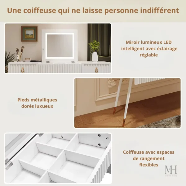 Miroir rabattable dans une coiffeuse épurée et moderne