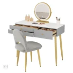 Coiffeuse avec Miroir Rond LED – Design Hollywoodien