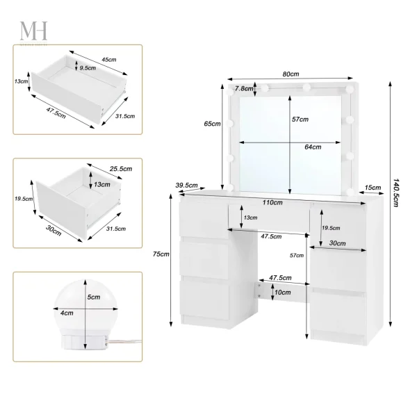 Miroir coiffeuse design moderne avec éclairage LED