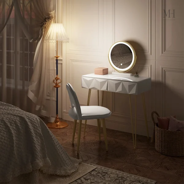 coiffeuse-led-miroir-1 Coiffeuse LED Miroir avec rangement pratique