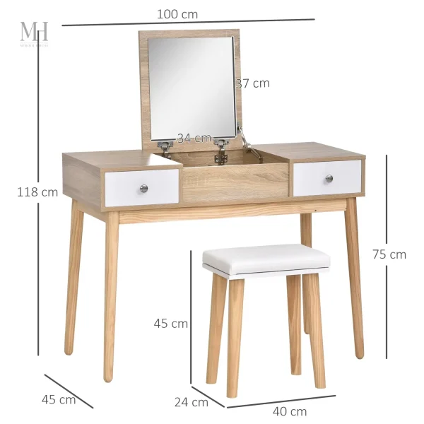 Tabouret assorti pour une coiffeuse au style scandinave