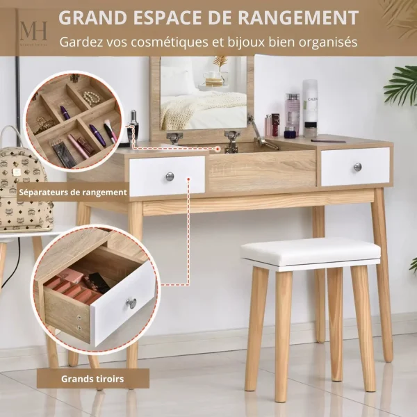 Miroir de coiffeuse rabattable pour un rangement efficace