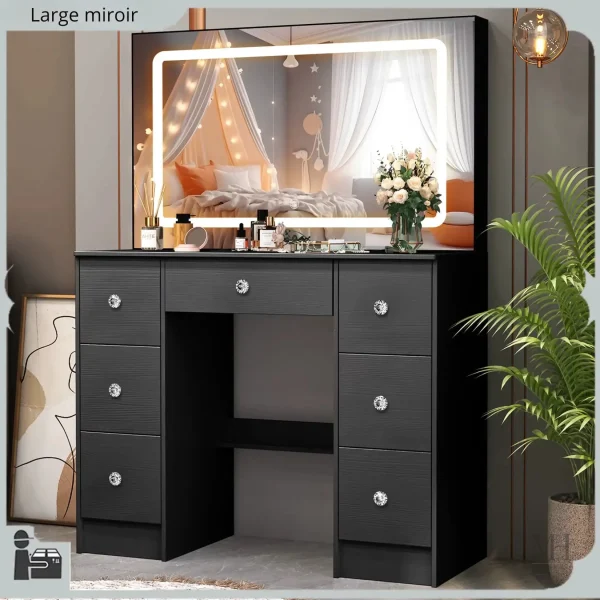 coiffeuse-miroir-1 Coiffeuse Miroir LED Noir 100x140 cm