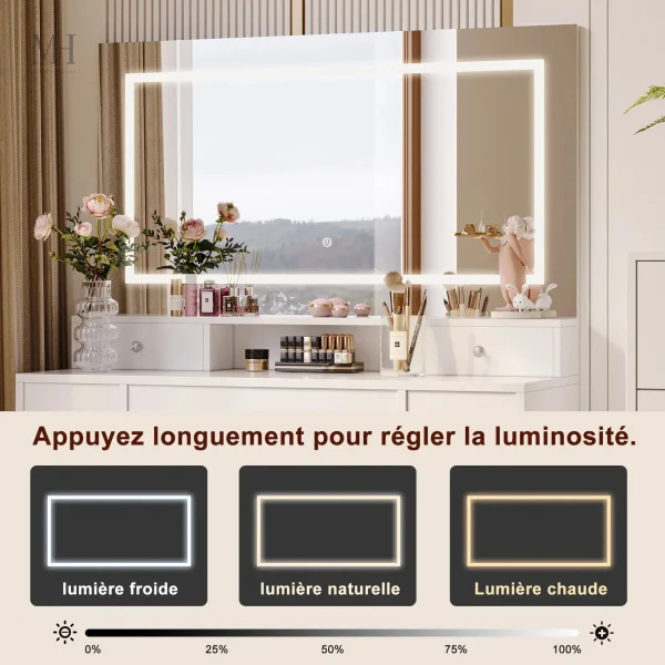 Coiffeuse avec éclairage LED pour un look glamour