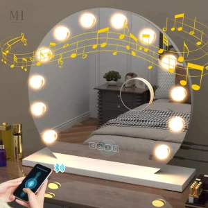 Coiffeuse Miroir Rond LED Hollywood avec Bluetooth