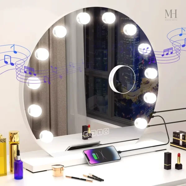 Miroir maquillage avec éclairage LED et fonction Bluetooth