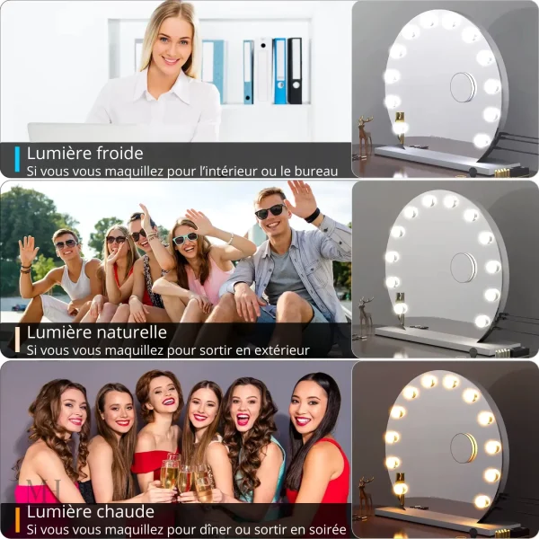 Miroir avec éclairage ajustable et connectivité Bluetooth