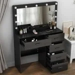 Coiffeuse noire avec miroir LED élégant et moderne