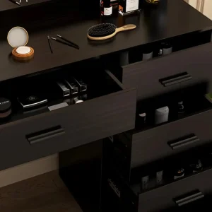Design chic de coiffeuse noire avec éclairage LED