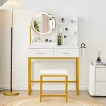 Coiffeuse Maquillage avec Miroir LED et Rangements