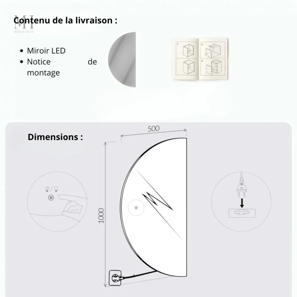 Miroir décoratif LED pour salle de bain ou dressing