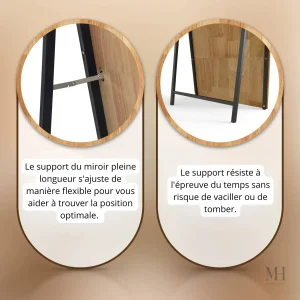 Miroir sur pied en forme d'arche, design élégant en bois
