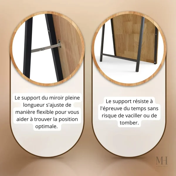 Miroir sur pied en forme d'arche, design élégant en bois