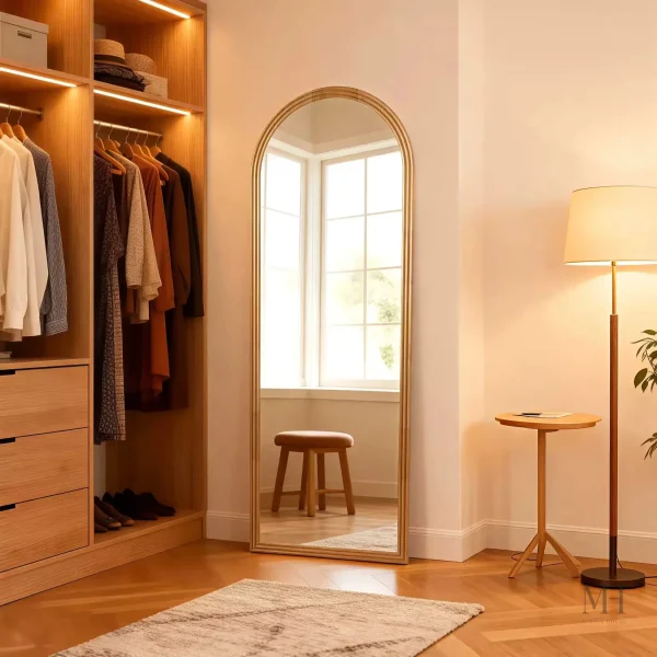 Grand miroir vertical, arche en bois pour intérieur moderne