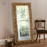Grand miroir baroque doré 180 cm avec cadre sculpté en bois
