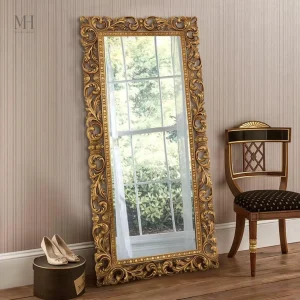 Grand miroir baroque doré 180 cm avec cadre sculpté en bois