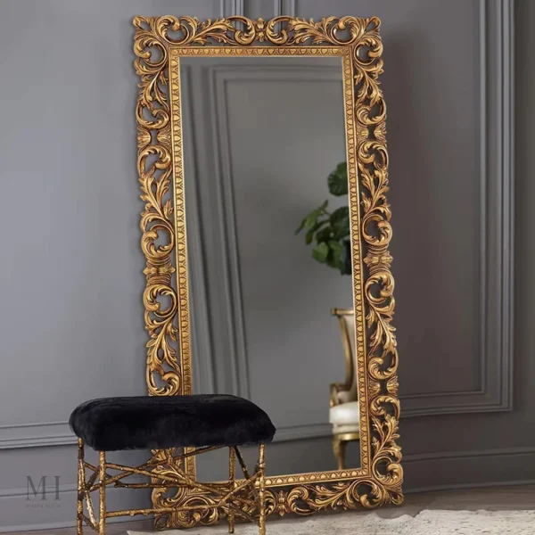 Cadre en bois sculpté pour miroir mural baroque de luxe