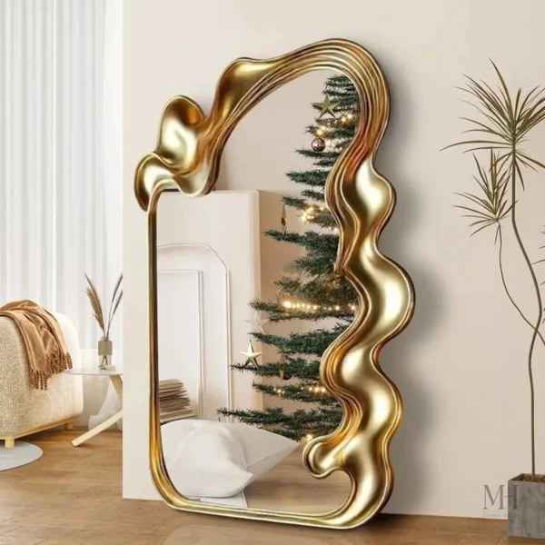 grand-miroir-design-1 Miroir Doré Sculptural ORIA Sur Pied