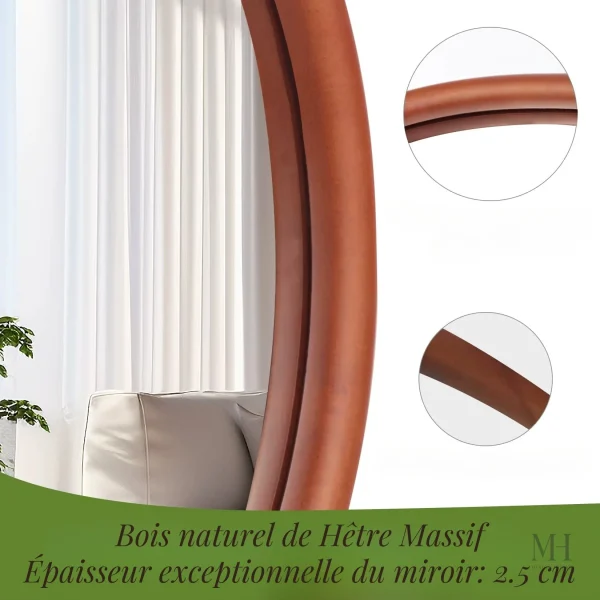 Miroir mural grande taille en hêtre